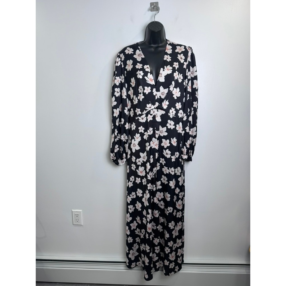 Sachin & Babi Women Floral V-Neck Maxi Dress Black White Long Sleeve Size 10